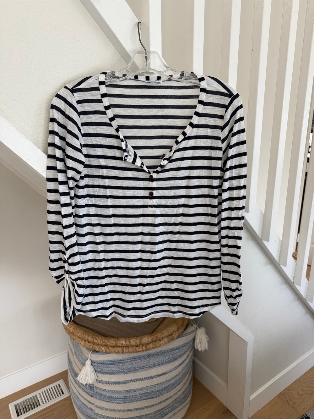 Splendid Black and White Striped Long-Sleeve Henley